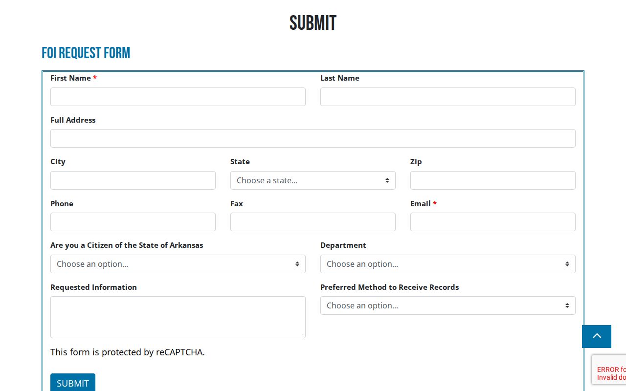 Cherry Valley Police Department arrest record FOI request form