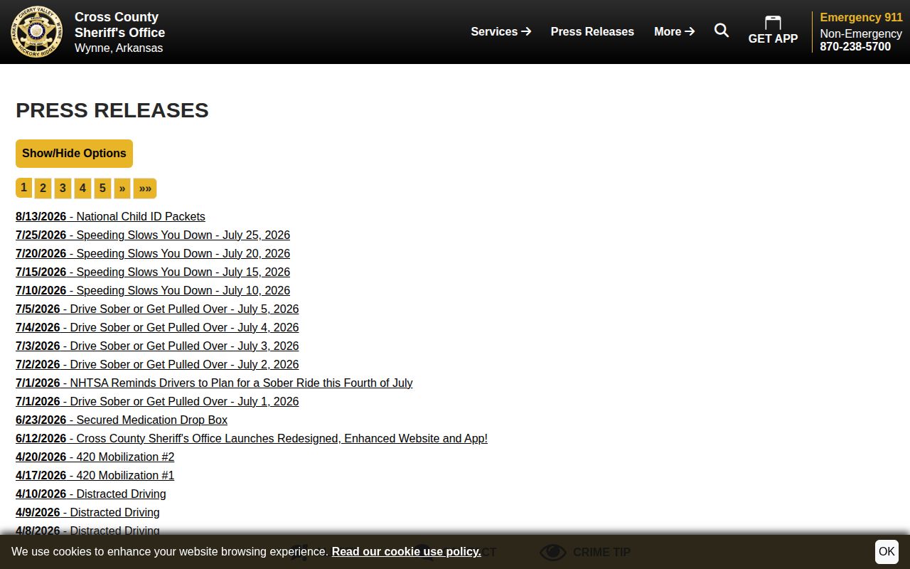 Cross County sheriff crime news press release archive