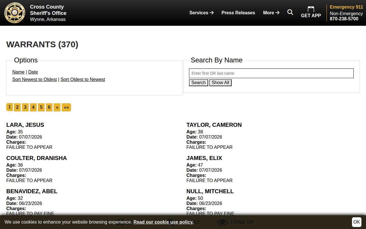 Cross County sheriff warrant search portal
