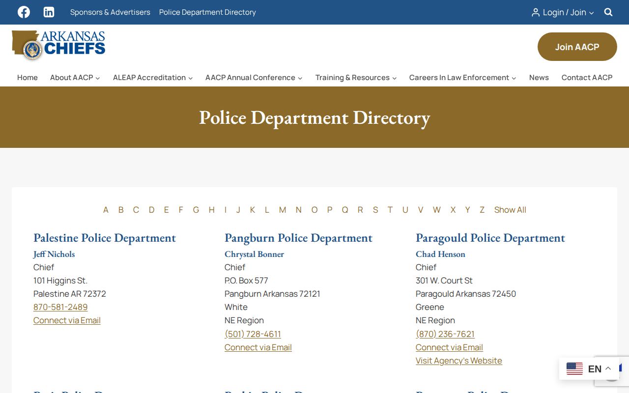 Parkin Police Department directory source for Parkin arrest record requests in Cross County