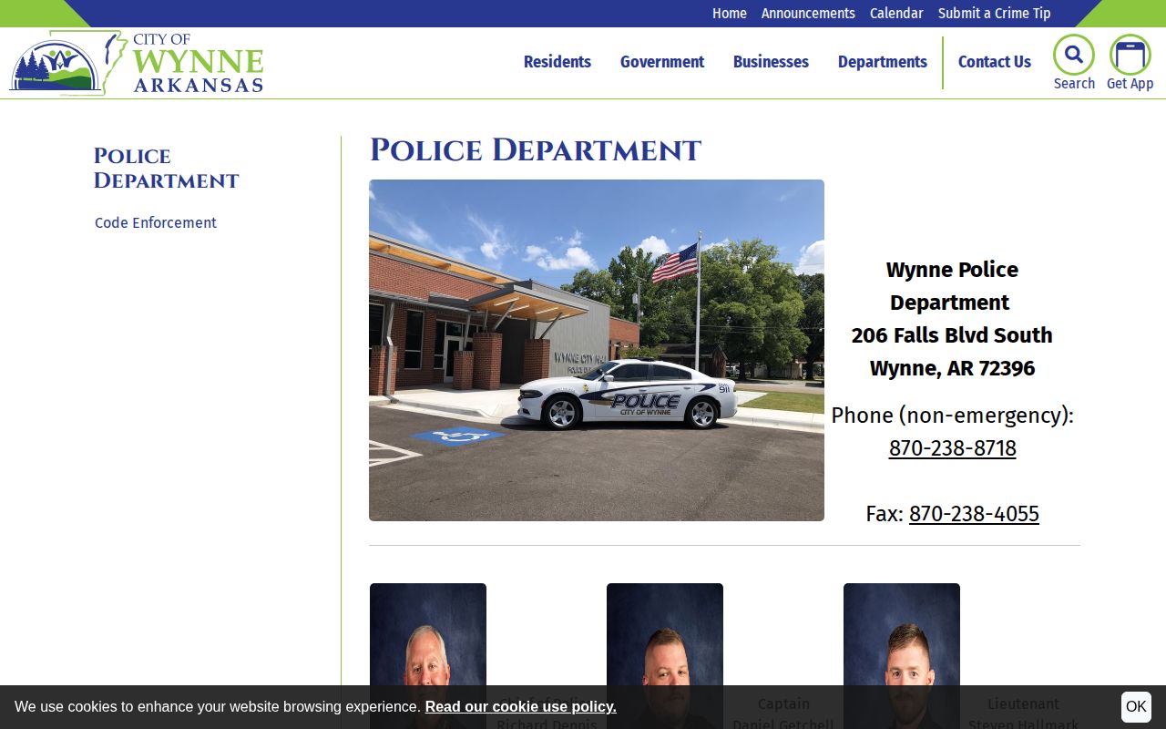 Wynne Police Department contact source for Cross County arrest records